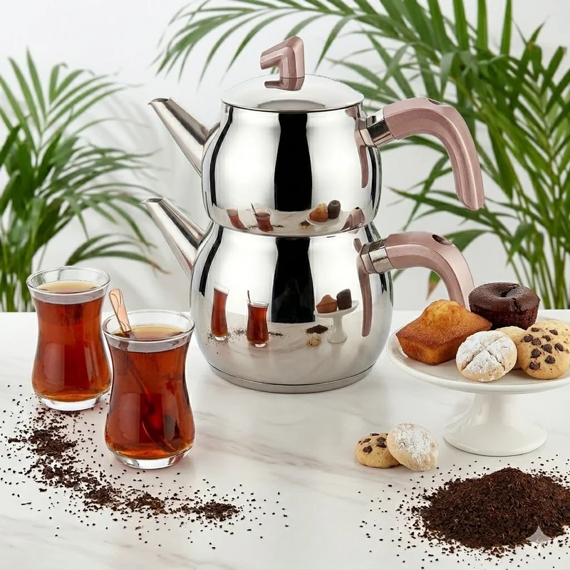 Karaca Belinay Midi Teekannen Set Edelstahl Rose Teekocher 1,6L