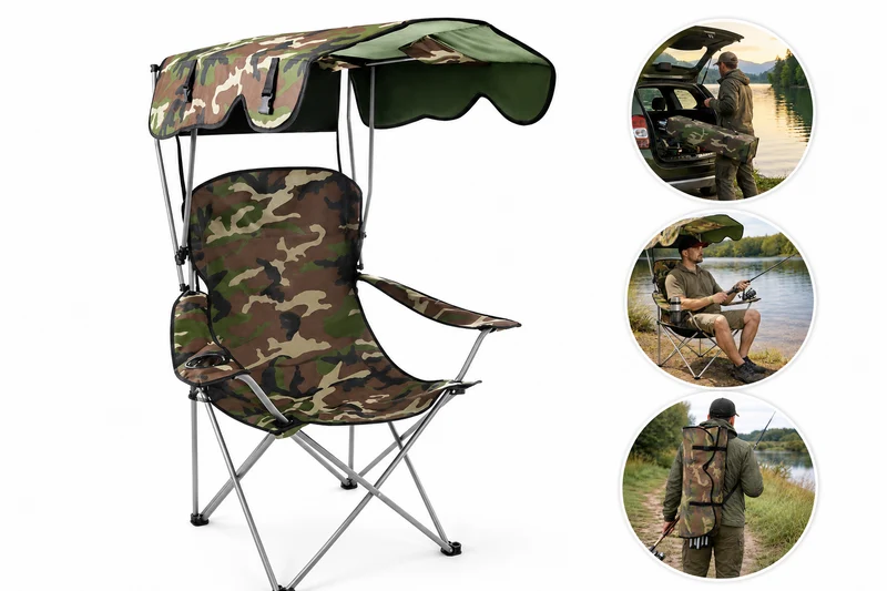 Angelstuhl Klappstuhl Tarnstuhl mit Dach Moskitonetz Campingstuhl 100kg