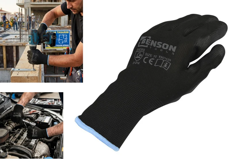 Benson Arbeitshandschuhe PU Beschichtung Größe 11 Montagehandschuhe Schwarz