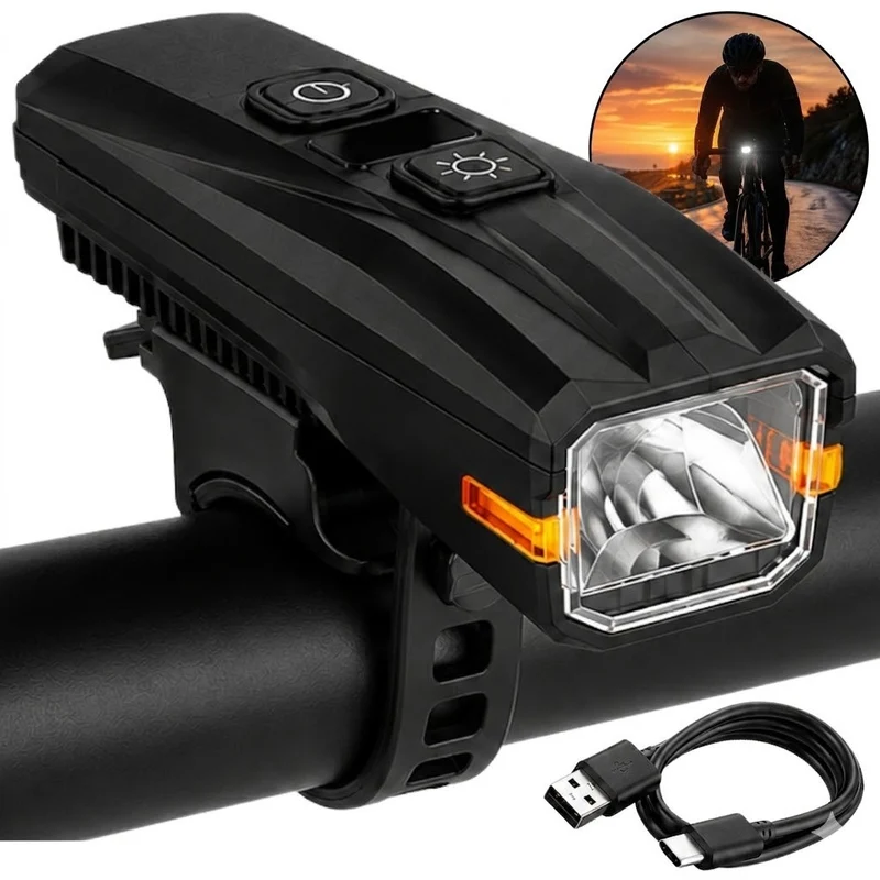 LED Fahrradlampe USB-C Akku Frontlicht mit Lichtsensor – 5 Lichtmodi, Akkustandsanzeige und Fahrradbeleuchtung für Alltag & Nachtfahrten
