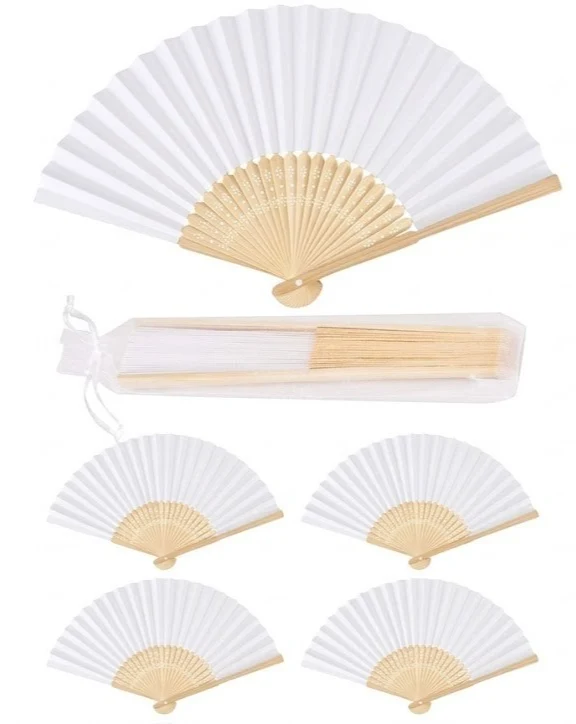 Weißer Handfächer Bambus Papier Hochzeit Fächer DIY Klappfächer Vintage