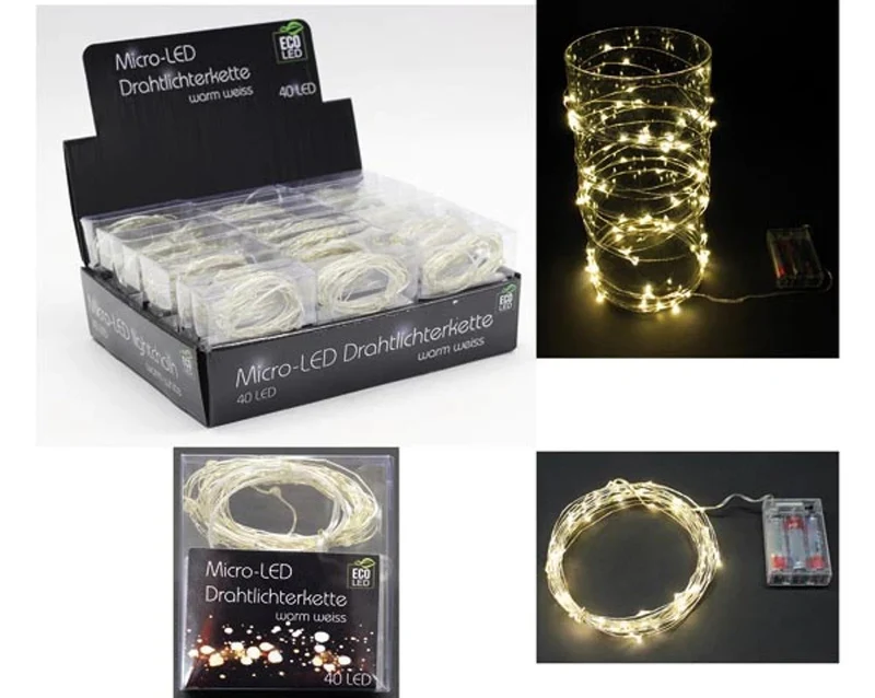 LED Drahtlichterkette 2 m – 20 warmweiße LEDs, 10 cm Abstand, Innenbereich