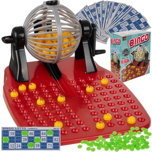 Bingo-Spiel für Kinder und Familien – Komplettes Spielset mit Ziehmaschine, Kugeln und Karten