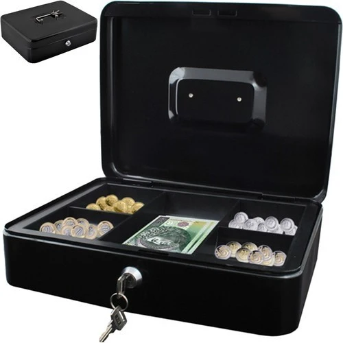 Geldkassette aus Metall 30×24×9 cm – Abschließbare Stahlkassette mit Schlüssel