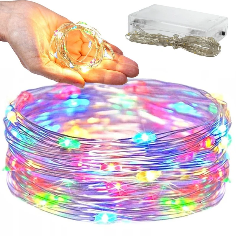 Draht Lichterkette 100 LED 10m Mehrfarbig mit Batterien Weihnachtsdeko 🎄