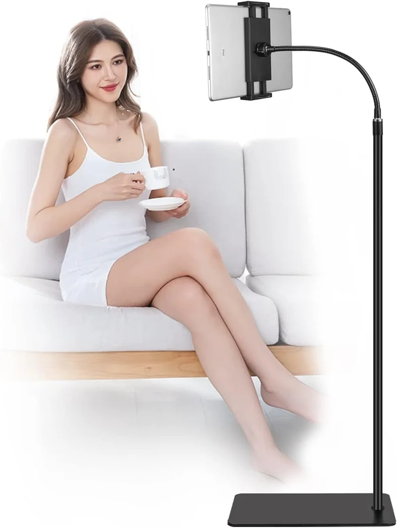 Tablet Bodenständer Doppelgewicht, 360° Drehbar Schwanenhals Halter für iPad