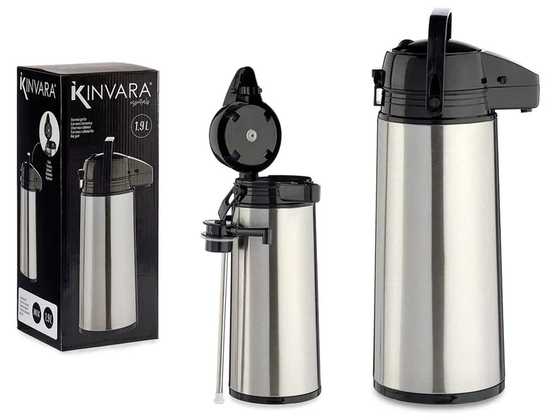 Thermoskanne 1,9 Liter mit Pumpfunktion – Isolierkanne aus Edelstahl für Kaffee, Tee und Heißgetränke