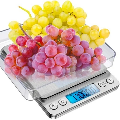 Digitale Küchenwaage 0,1g Präzisionswaage bis 2kg mit LCD Display & Edelstahlfläche