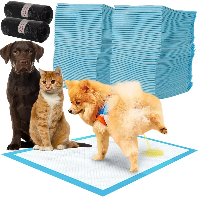 Hundetrainingsunterlagen 100 Stück 45x33 cm – Saugstarke Welpenpads mit 4-Lagen-Schutz und Kotbeuteln