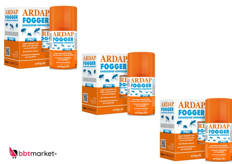 ARDAP Fogger 3er Set (6x100ml) – Ungeziefer Vernebler gegen Flöhe, Milben, Zecken, Mücken & Insekten – Langzeitschutz bis 6 Monate – Für bis zu 180 m² Raumfläche