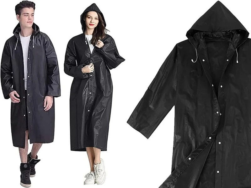 Regenmantel Unisex Wasserfest mit Kapuze Schwarz – Leichter Regenponcho Universal
