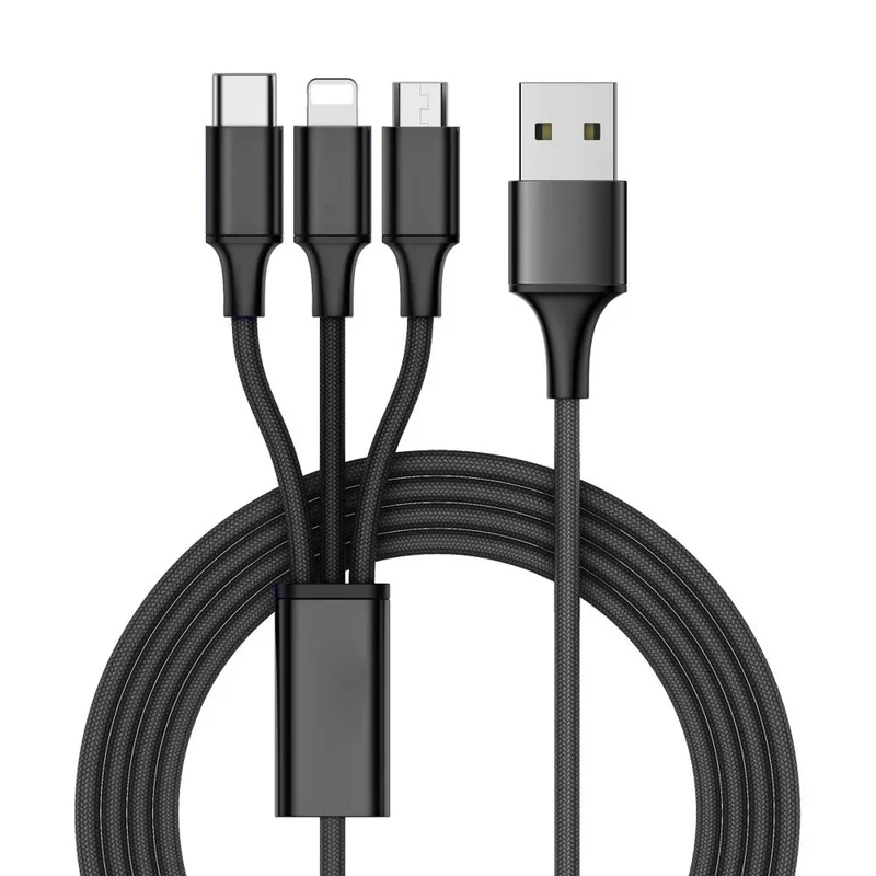 3in1 USB Ladekabel 1,2 m – USB-C, Micro USB und 8-Pin Ladekabel mit Nylonummantelung und 2,1 A