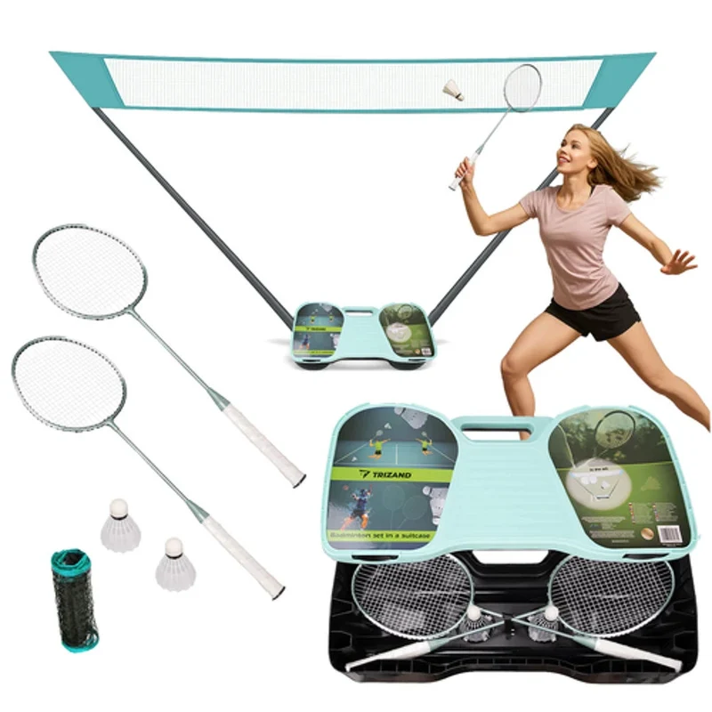 Badminton Set mit Netz, 2 Schlägern & Federbällen – Outdoor Spielset inkl. Koffer