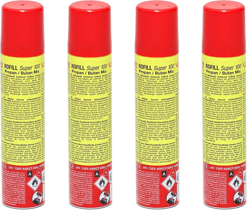 Rothenberger Industrial 4x Nachfüllgas 100 ml – Universal Feuerzeuggas + 5