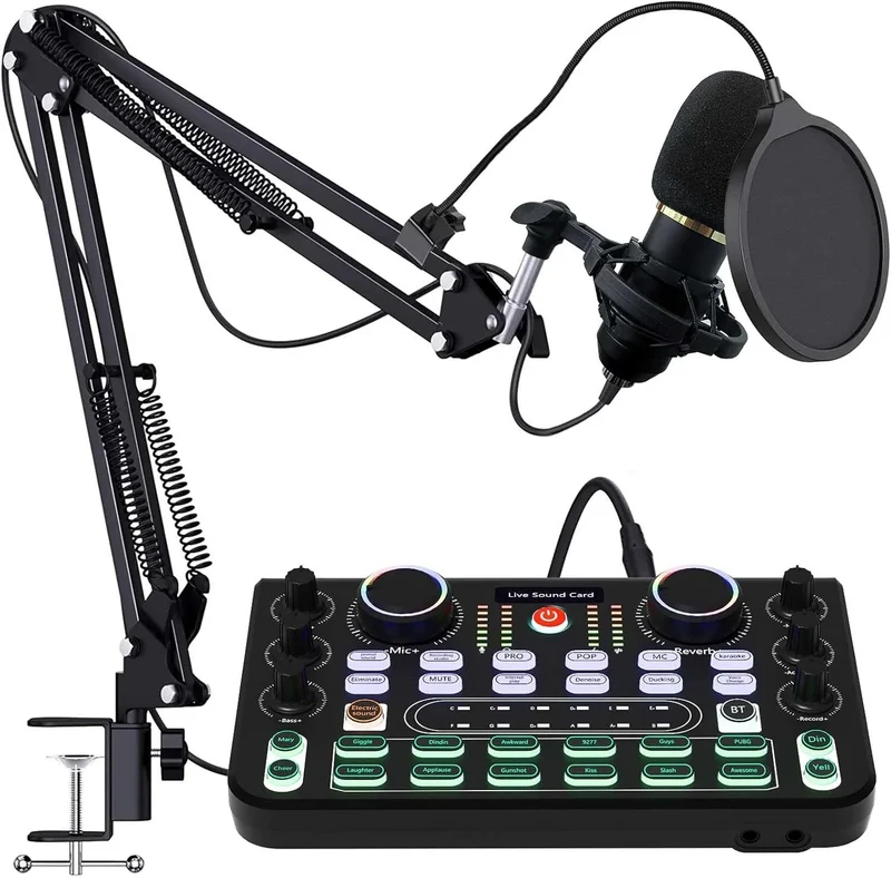 DJ Controller Set Soundkarte mit Mikrofon für PC Karaoke Podcast Streaming