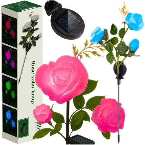 Solar Gartenrose LED Lampe mit 3 Blumen IP44 Solarleuchte für Garten Terrasse