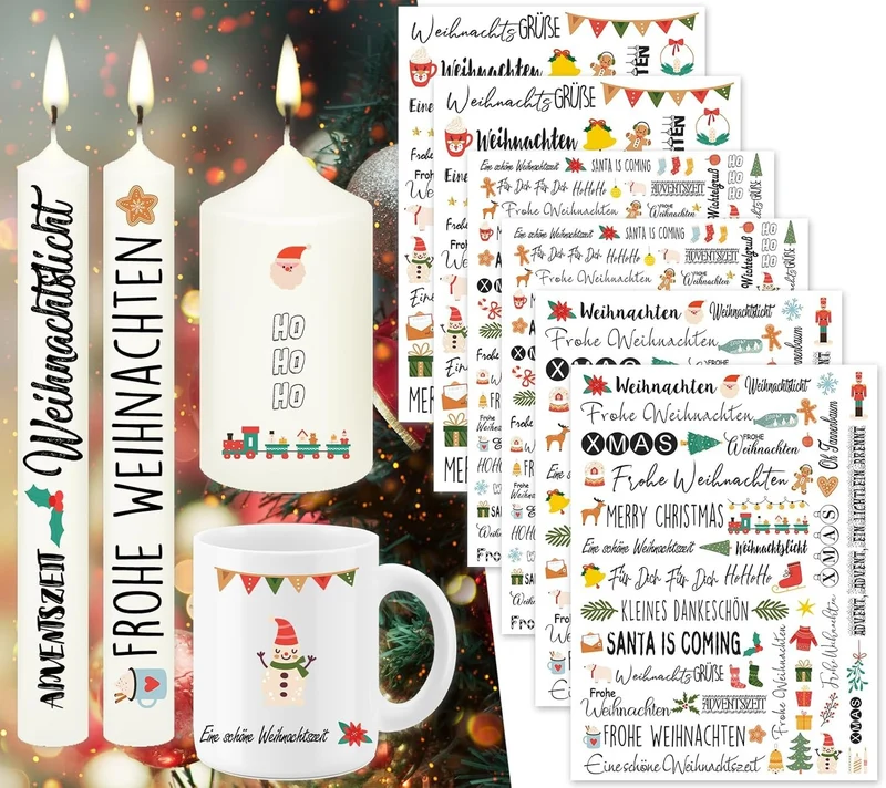6x Weihnachts Kerzen Tattoo Set 200+ Motive Wassertransfer Deko