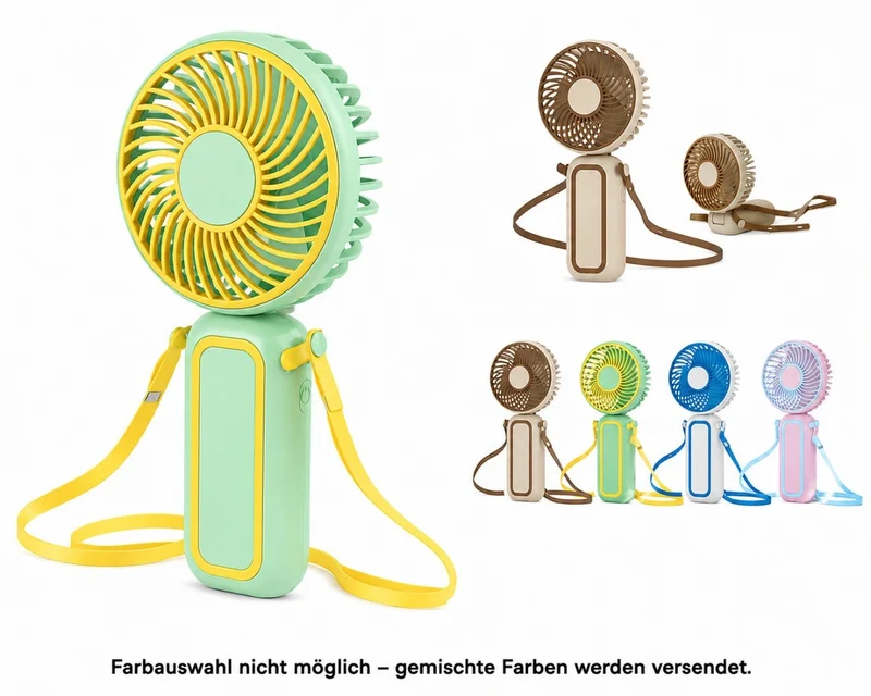 Mini USB Ventilator mit verstellbarer Silikonschnur – Tragbarer Akku Lüfter 3 Stufen