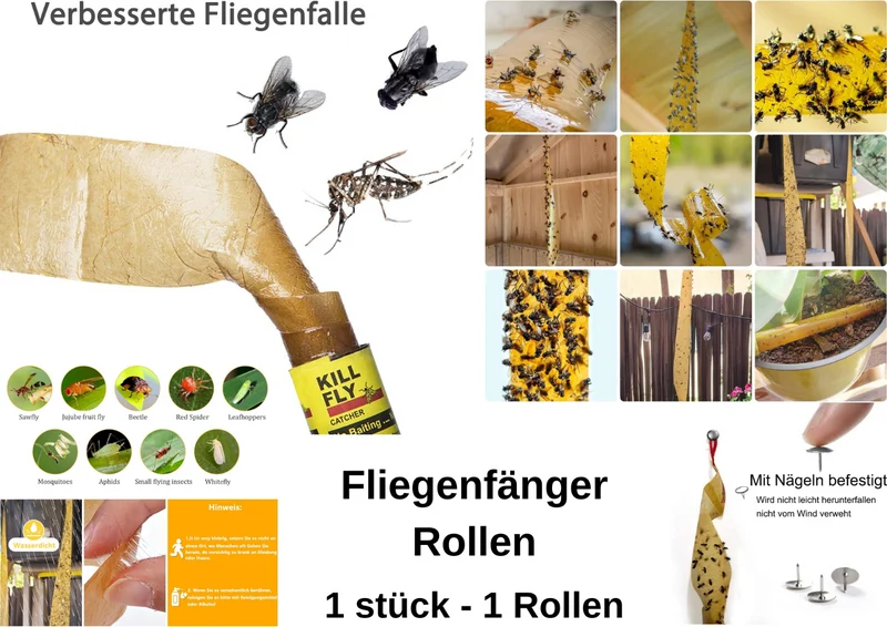 Fliegenfalle & Leimfalle für Mücken, Fruchtfliegen und Insekten – Spiralförmiger Fliegenfänger mit Duftstoff & Naturkleber, doppelseitig klebend