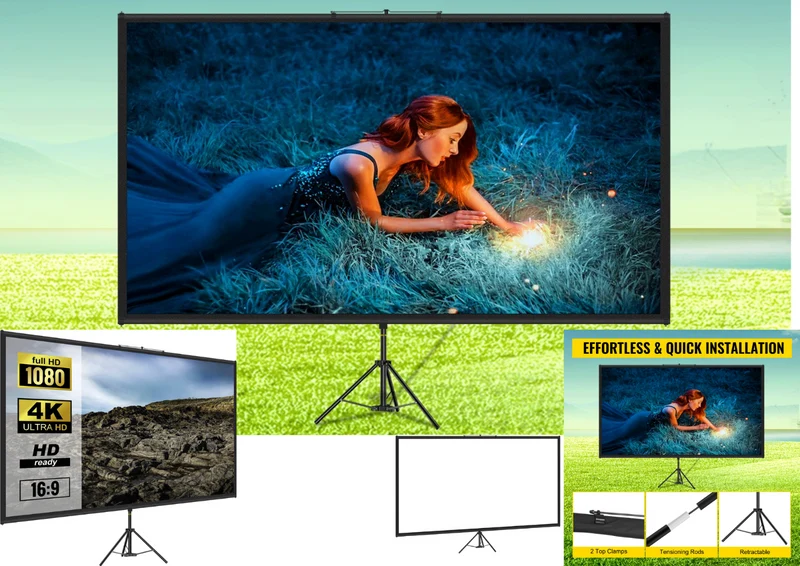 80 Zoll Beamer Leinwand mit Stativ 16:9 – 4K HD Rolloleinwand höhenverstellbar für Heimkino, Präsentationen und Veranstaltungen