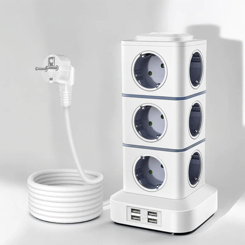 12 Fach Steckdosenturm mit USB A & USB C, Überspannungsschutz, 2500W Mehrfachsteckdose für Büro & Zuhause
