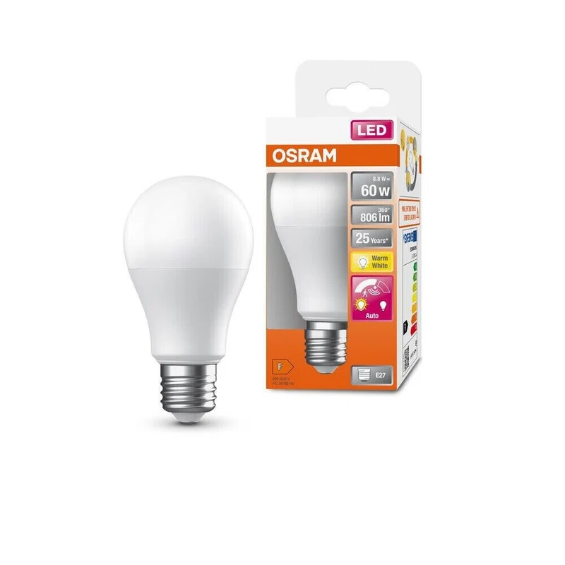 Bewegungssensor, Abschaltautomatik, LED-Lampe, Sockel E27,Kolbenform, 8,8W, 806L