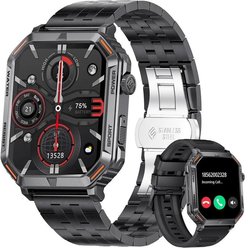 Smartwatch Herren mit Telefonfunktion,1.96'' DIY HD Outdoor Militär Fitnessuhr