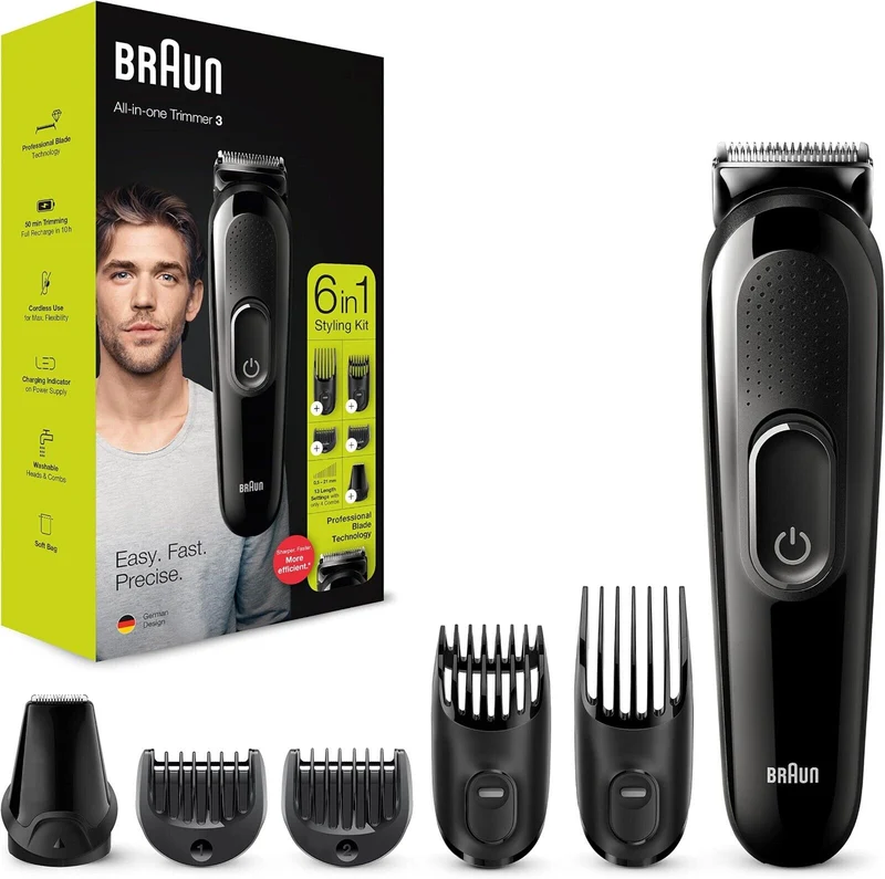 Braun 6-in-1 Bartschneider mit Haar und Nasentrimmer für Bart Gesichts Rasierer