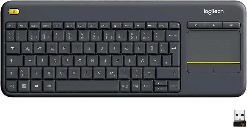 Logitech K400 Plus Kabellose Touch-TV-Tastatur mit integriertem Touchpad, Deutsches QWERTZ-Layout, Schwarz