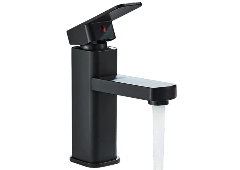 Waschtischarmatur Schwarz – Einhand Mischbatterie für Waschbecken | Moderne Badarmatur mit Heiß- & Kaltwasseranschluss, Keramikkartusche & 40 cm Schläuchen