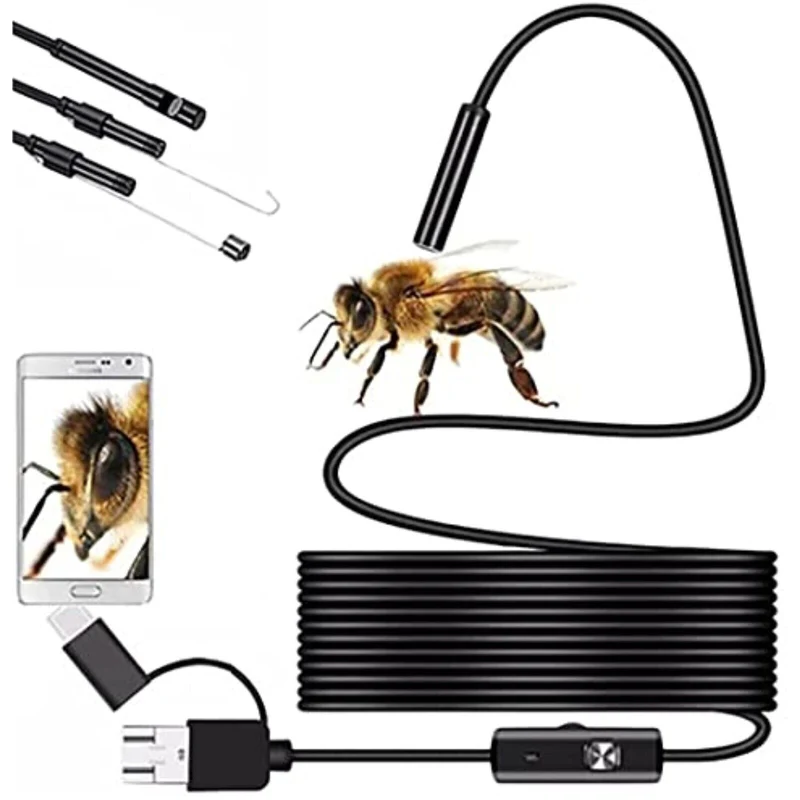 Endoskopkamera 5,5 mm für Android – USB-C & Micro-USB, IP67 Kamerasonde, 6 LEDs, 1 m Kabel & OTG