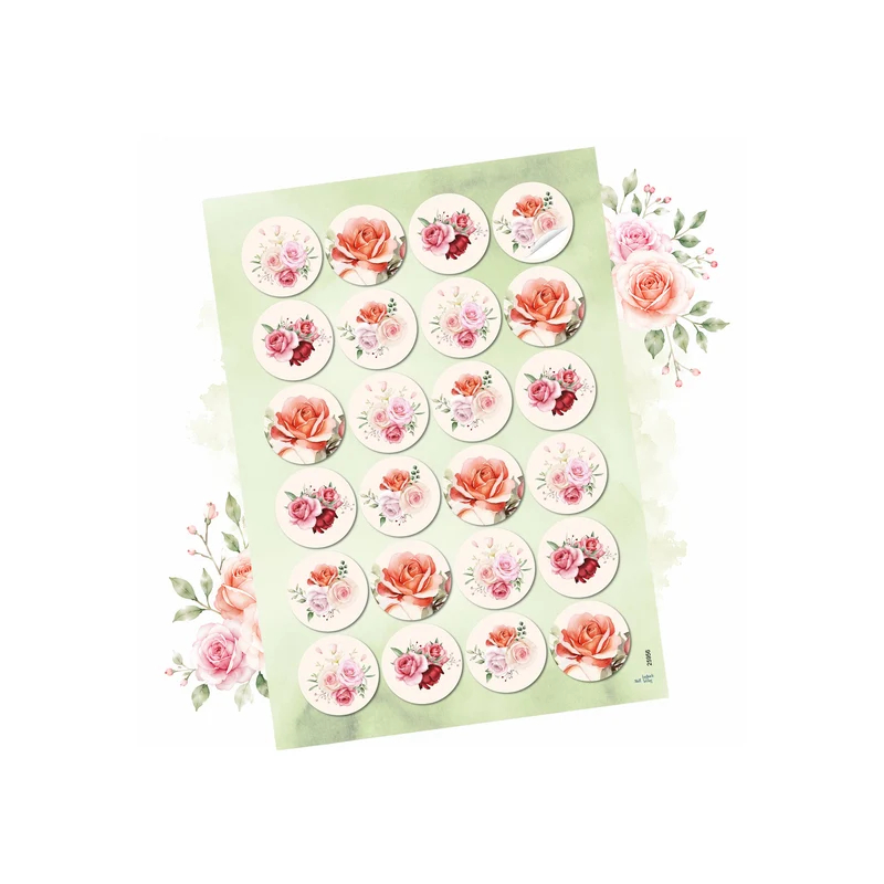 24 Rosen Aufkleber rund 4 cm – Blumensticker Rosa