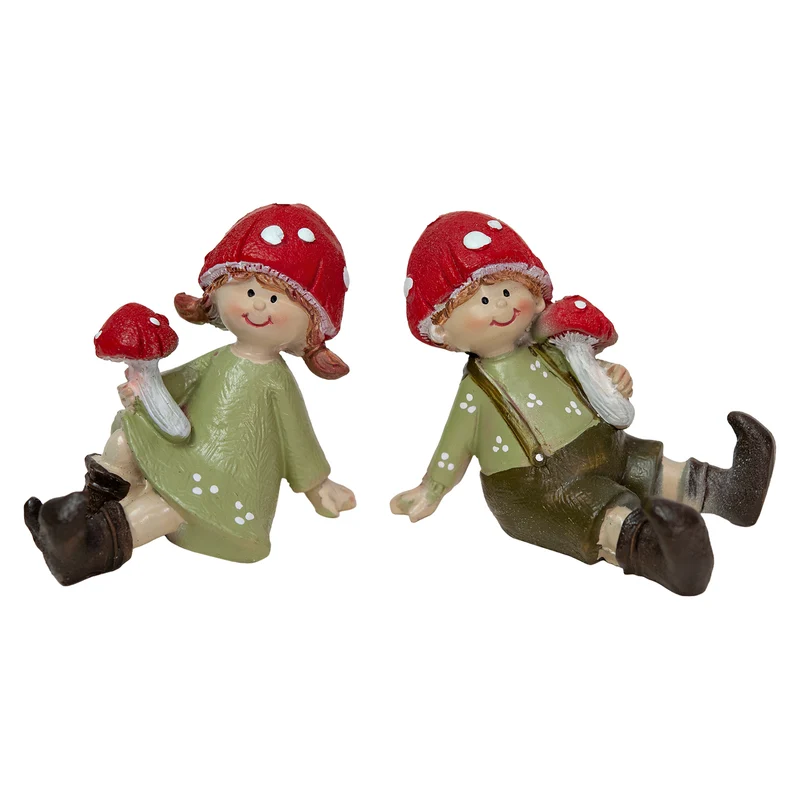 Fliegenpilz-Kinder Figuren 2er Set sitzend 7,5 x 5 x 6,5 cm rot grün