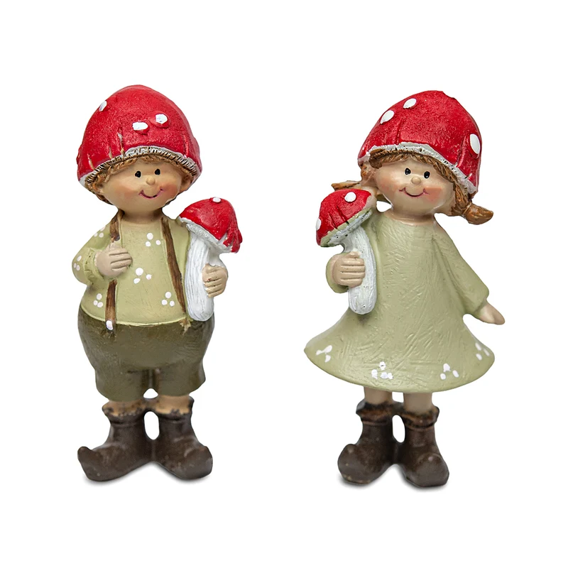Herbstkinder Figuren 2er Set stehend 10 cm Junge & Mädchen rot grün