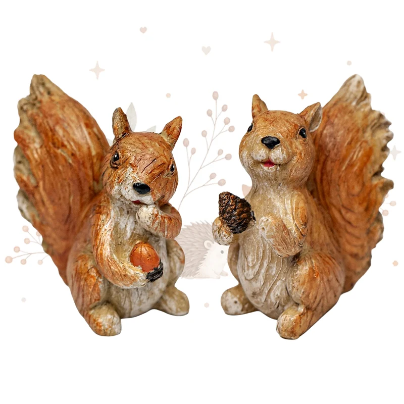2er Set Eichhörnchen Figuren – Herbstdeko in Naturoptik