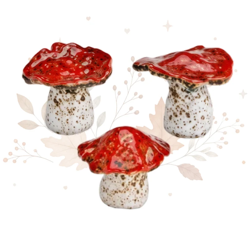 3er Set Keramik-Pilze in Rot, ca. 7 x 7 x 6 cm