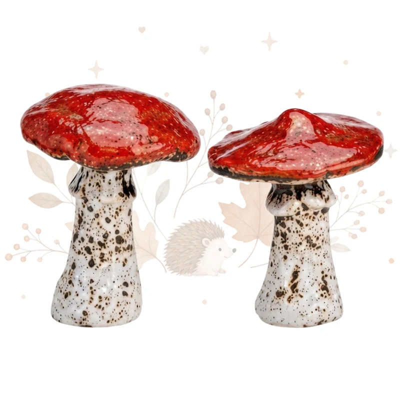 2er Set Keramik-Pilze in Rot, ca. 8 x 8 x 9 cm