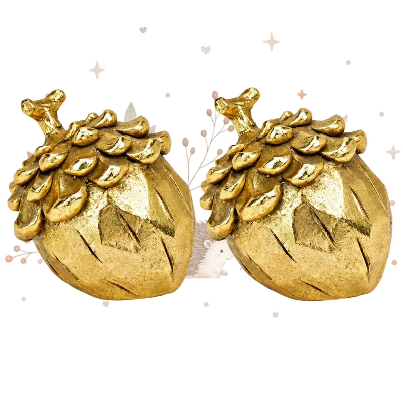 2er Set Eichelnuss-Figuren in Gold, ca. 9 x 9 x 9 cm