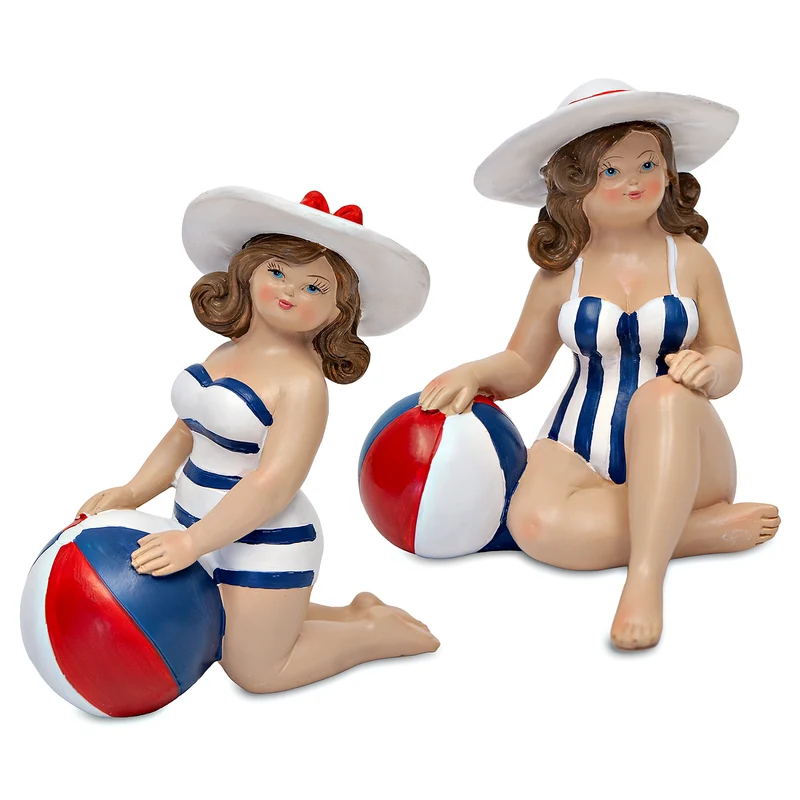 2er Set Dekofiguren Frauen im Badeanzug, ca. 12 x 12 x 13 cm