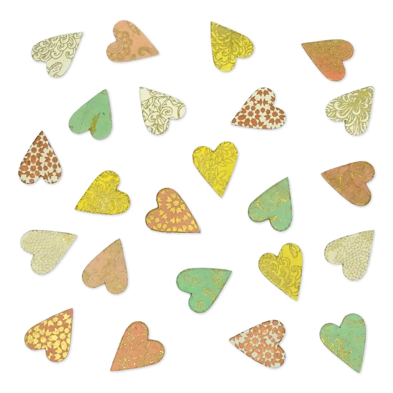 Streudeko Herzen Gold 24er-Set aus Naturpapier 3 x 4 cm handgefertigt in Nepal