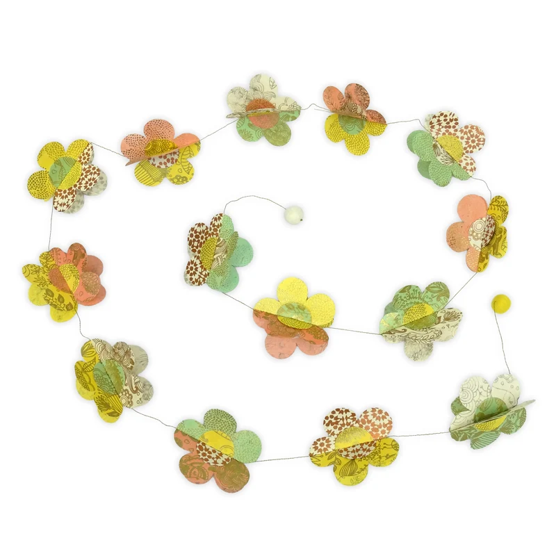 3D-Blumen-Girlande aus Naturpapier 183 cm - handgefertigt in Nepal