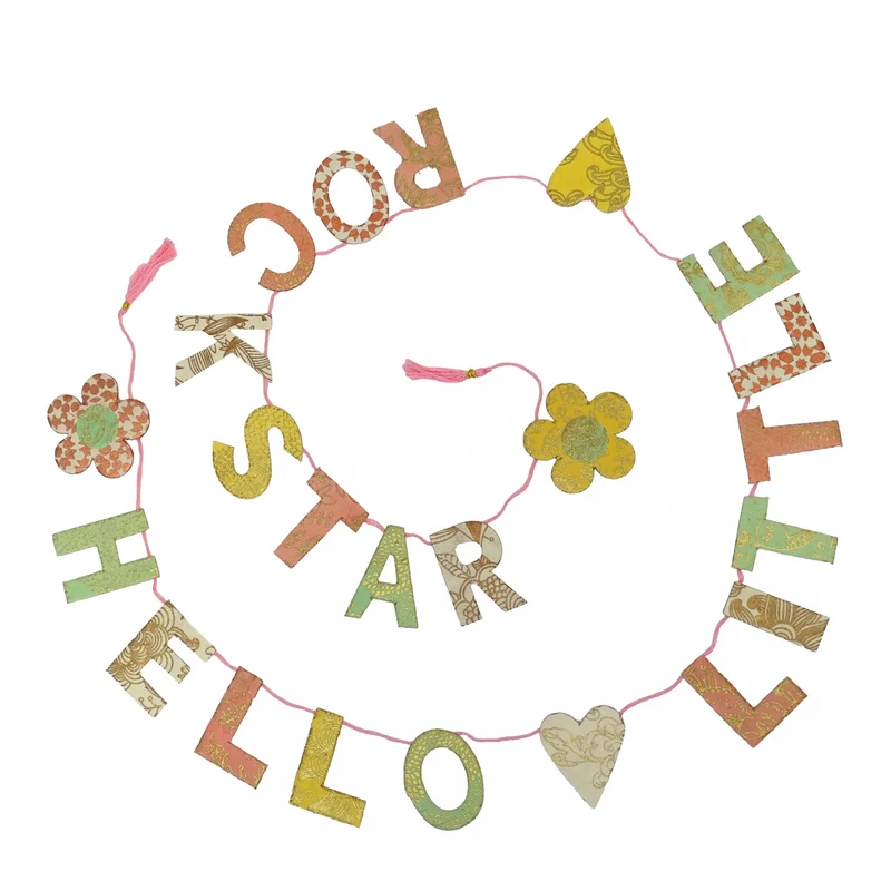 Mini Girlande Hello Little Rockstar aus Naturpapier 100 cm handgefertigt in Nepal