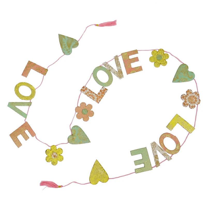 Girlande Love Love Love aus Naturpapier 100 cm handgefertigt in Nepal