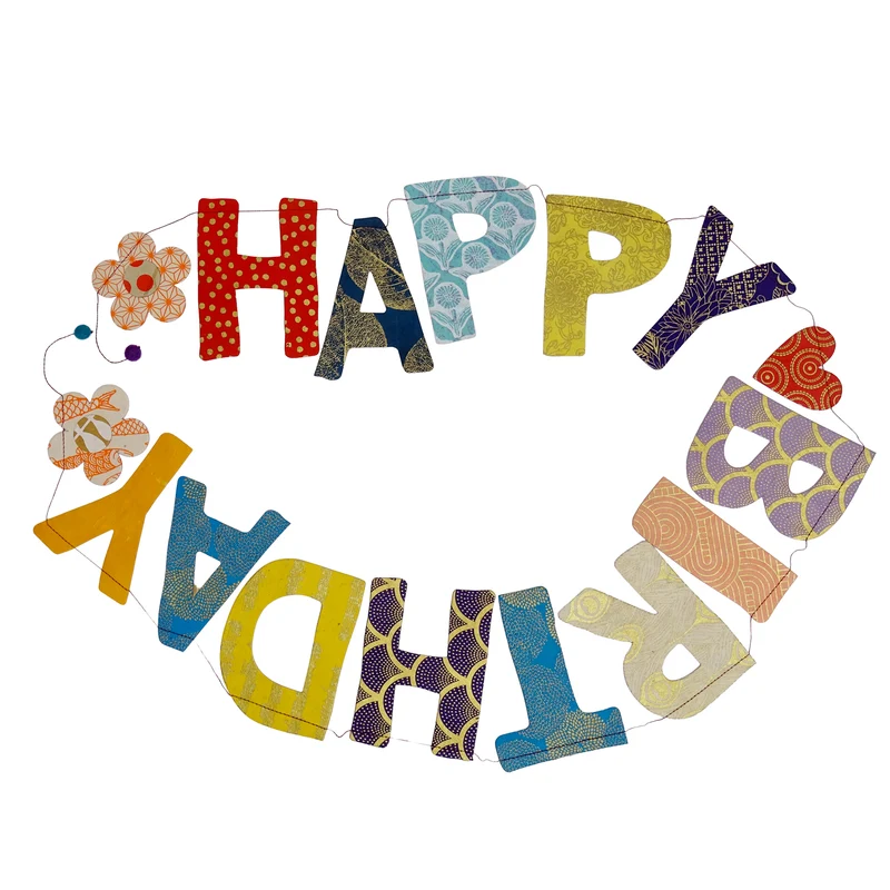 XL Girlande Happy Birthday aus Naturpapier 183 cm handgefertigt in Nepal