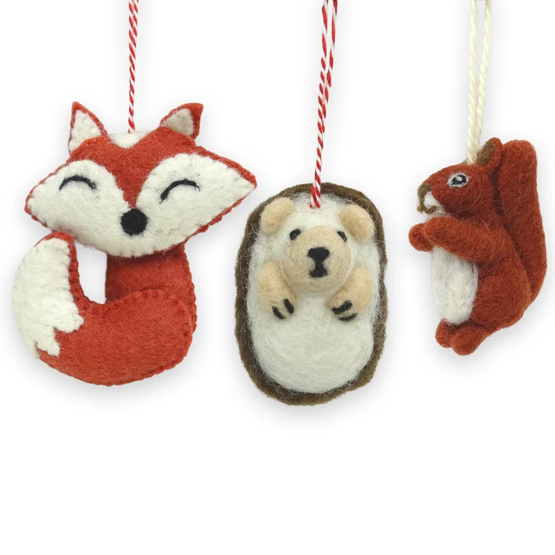 Waldtiere Anhänger aus Filz im 3er Set – Fuchs, Igel, Eichhörnchen