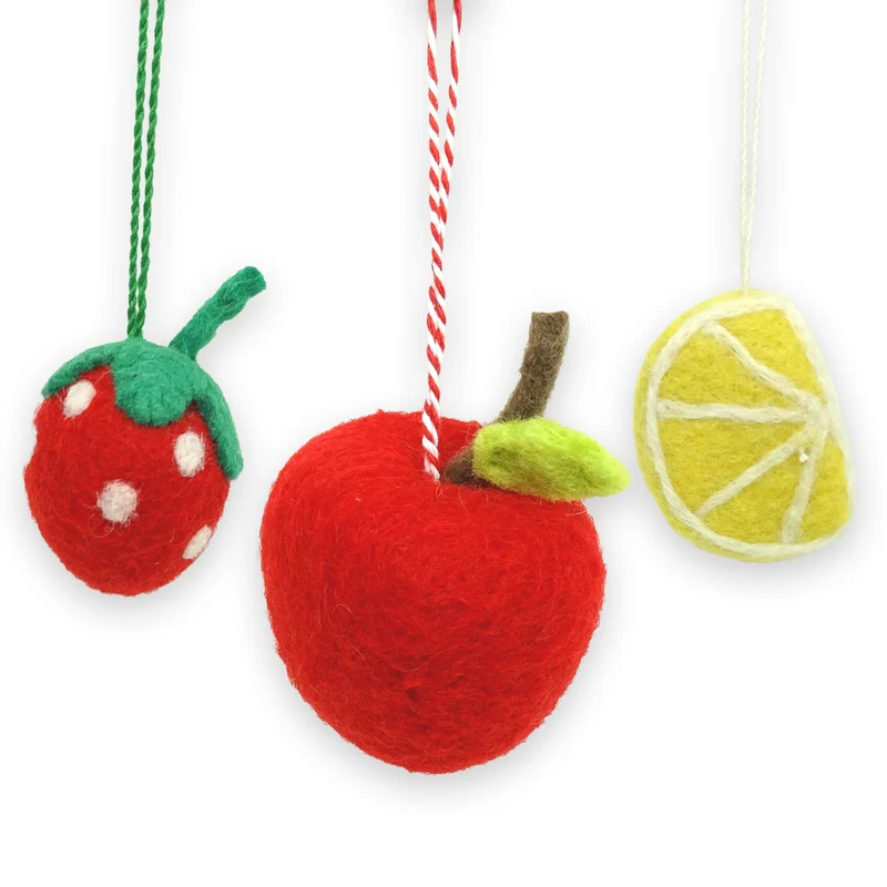 Obst Anhänger aus Filz im 3er Set – Apfel, Erdbeere, Zitrone