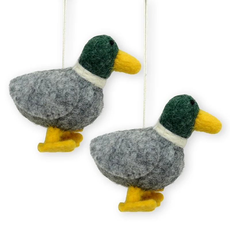 Enten Anhänger aus Filz im 2er Set – Erpel Stockente grau grün