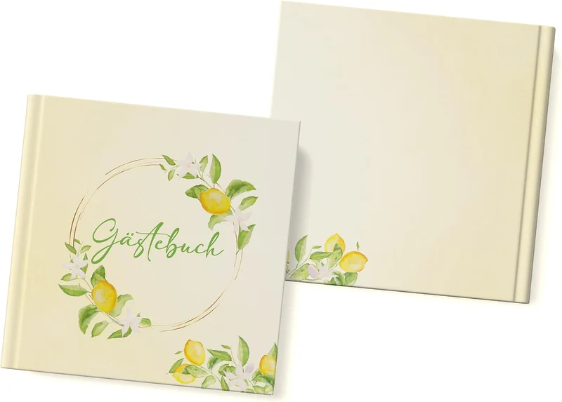 Gästebuch Zitrone Hardcover 21 × 21 cm, 120 blanko Seiten, Creme