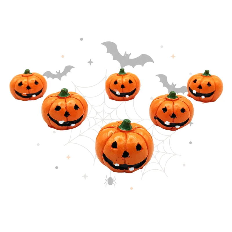 Deko-Kürbisse 6er-Set aus Polystone, Mini Halloween-Kürbisse orange, je ca. 2,5 cm