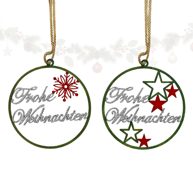 Metall-Schild Frohe Weihnachten 2er-Set rund Durchmesser ca. 10,5 cm
